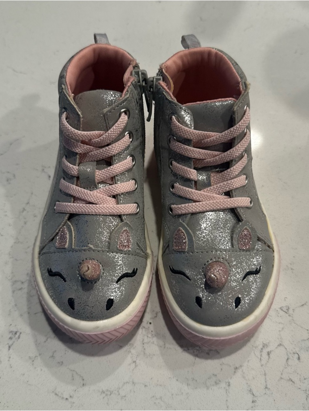 Toddler Girls' Gray & Pink Wonder Nation Glitter Unicorn High-Top Sneakers Sz 8
